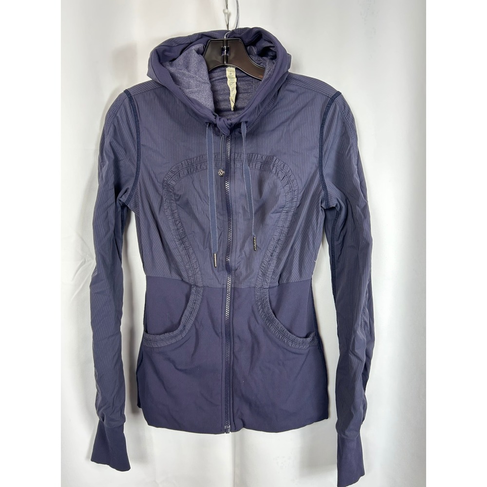 Lululemon In Stride Jacket Purple Herringbone Zip Up Hoodie Thumbholes Size 8